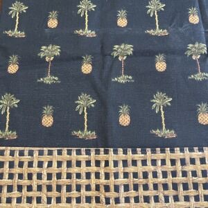 Vintage Waverly Tiki Print Valance Pineapple Palm Tree Tiki Bamboo Hawaii